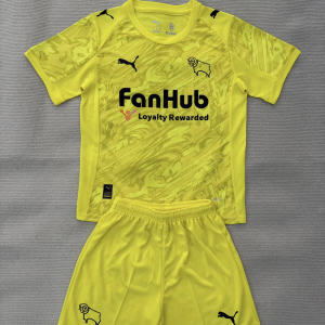 Kids 2025/2026 Derby County Yellow GK Kit 1:1 Thai Quality
